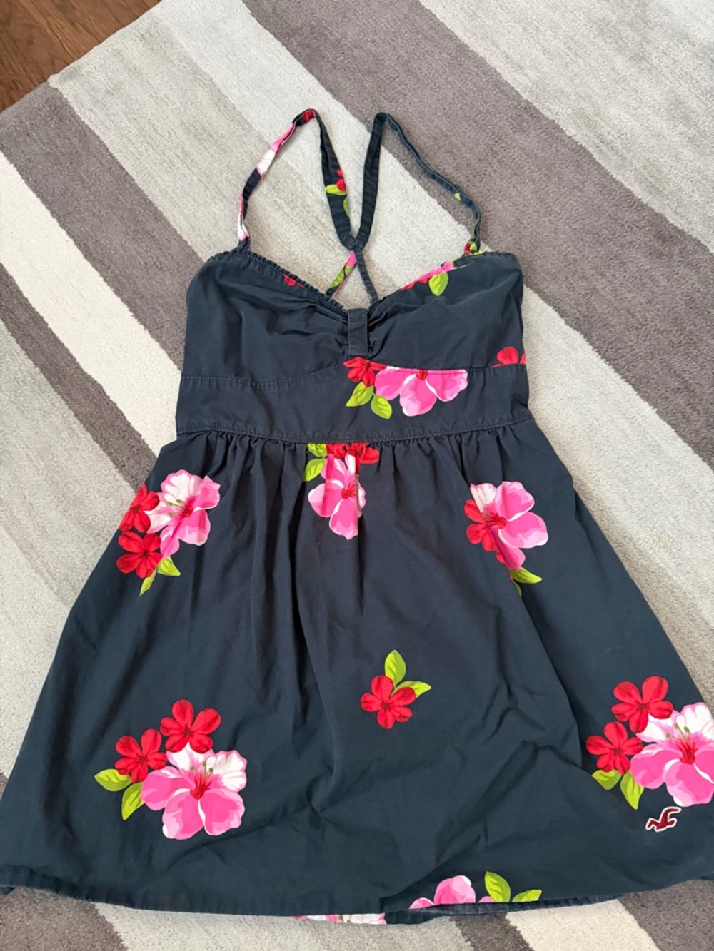 Hollister Navy Smocked dress with Pink & Red Accents